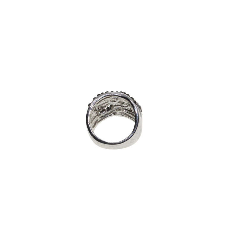 Ring - Silver Tone with Intertwined Rows of Assorted Colour Diamantes - ML2767