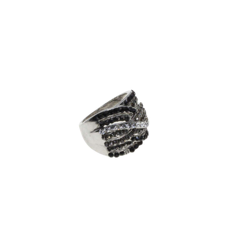 Ring - Silver Tone with Intertwined Rows of Assorted Colour Diamantes - ML2767