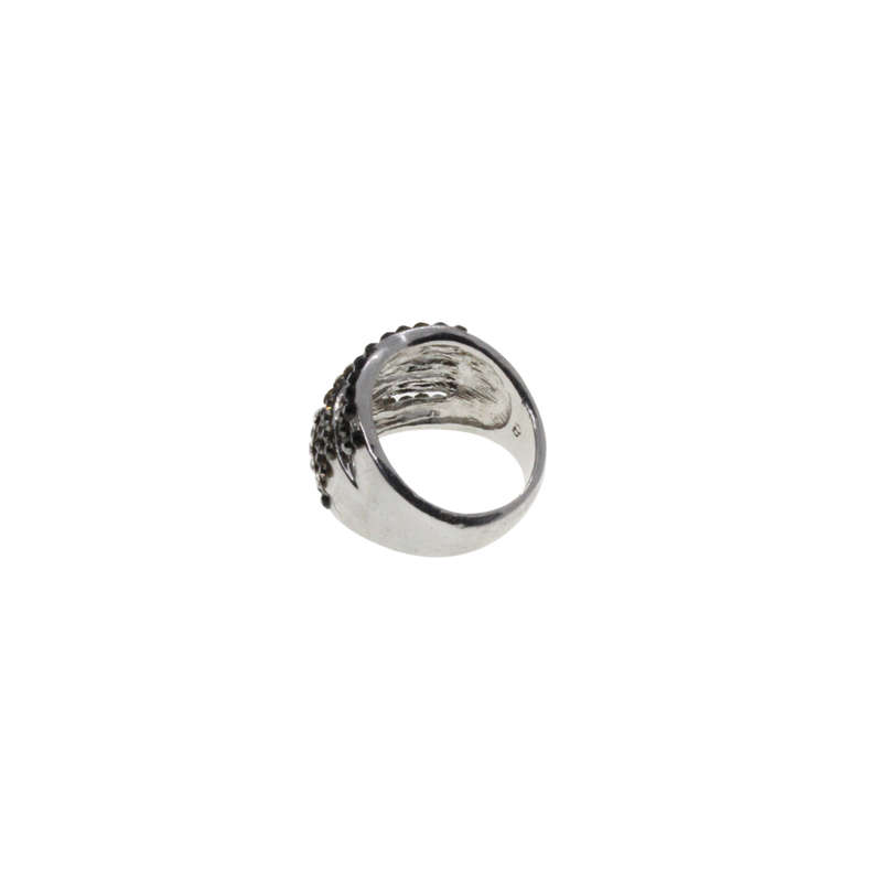 Ring - Silver Tone with Intertwined Rows of Assorted Colour Diamantes - ML2767