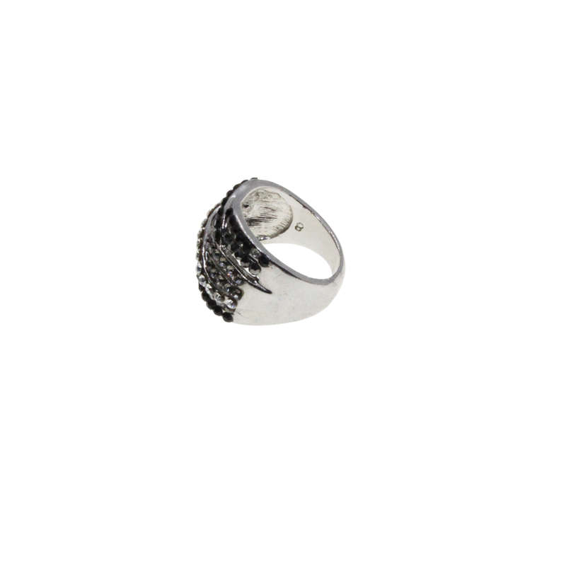 Ring - Silver Tone with Intertwined Rows of Assorted Colour Diamantes - ML2767