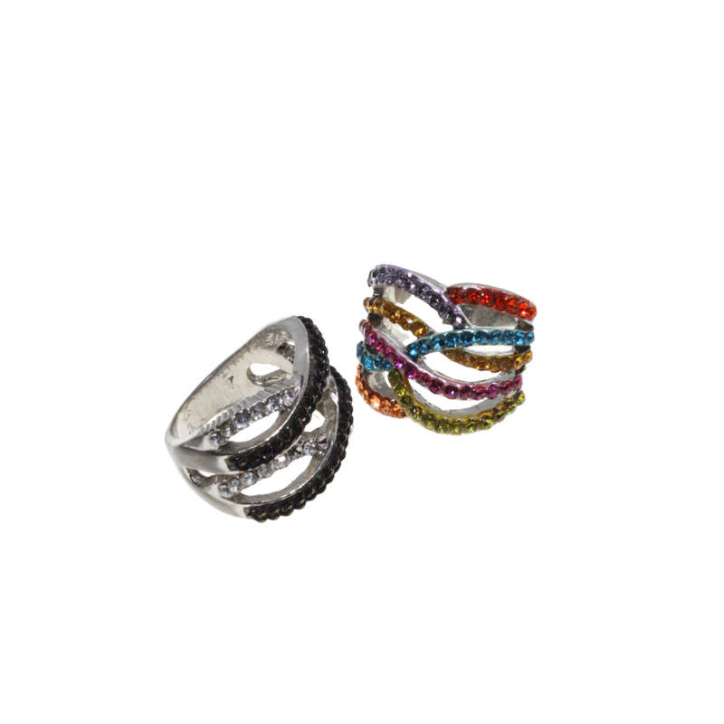 Ring - Silver Tone Fashion Rings with coloured Rhinestones x 2 - ML2769