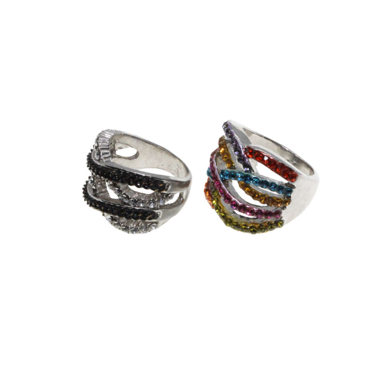 Ring - Silver Tone Fashion Rings with coloured Rhinestones x 2 - ML2769