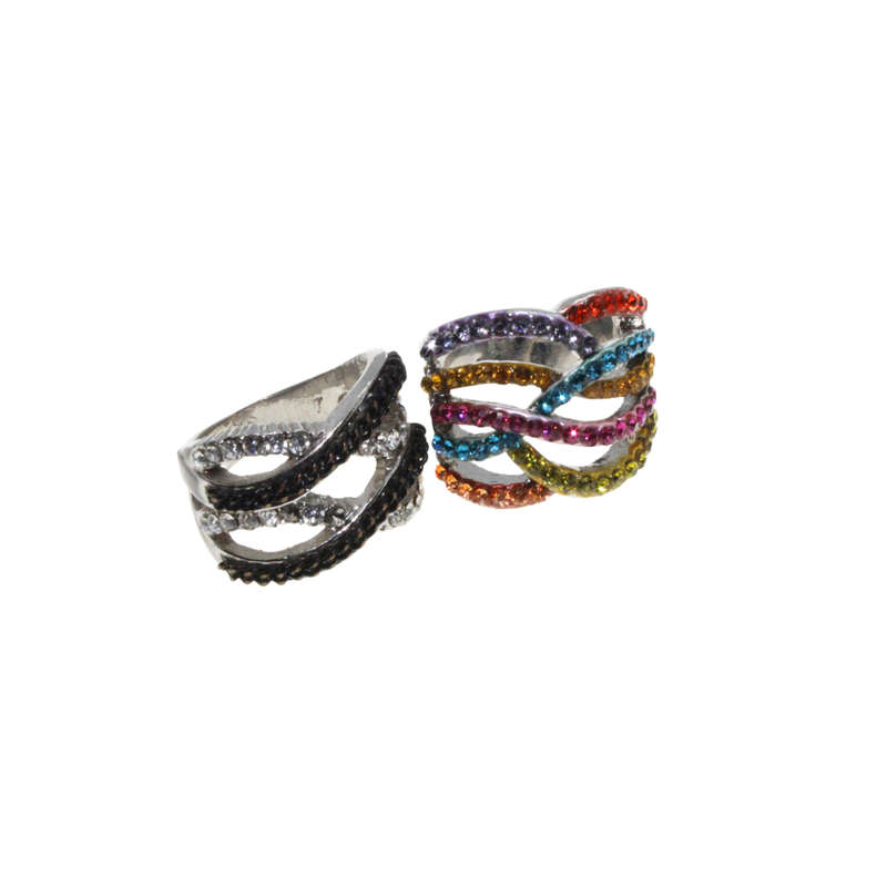 Ring - Silver Tone Fashion Rings with coloured Rhinestones x 2 - ML2769