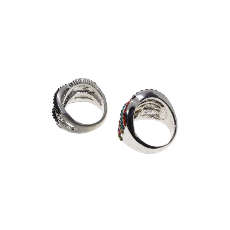 Ring - Silver Tone Fashion Rings with coloured Rhinestones x 2 - ML2769