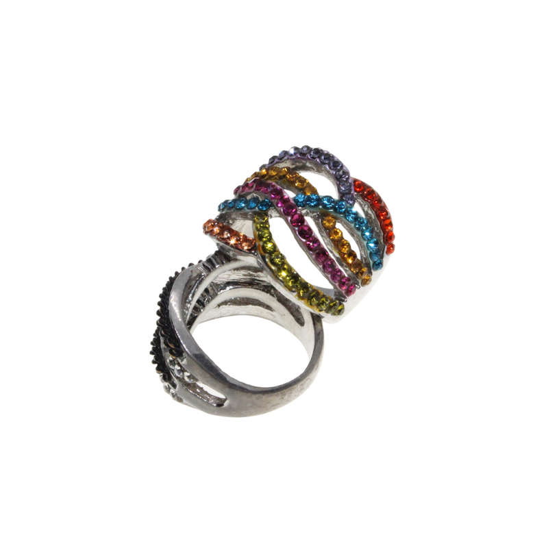 Ring - Silver Tone Fashion Rings with coloured Rhinestones x 2 - ML2769
