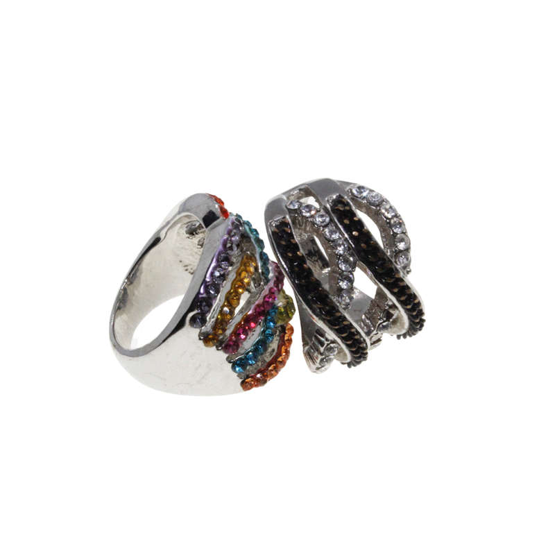 Ring - Silver Tone Fashion Rings with coloured Rhinestones x 2 - ML2769
