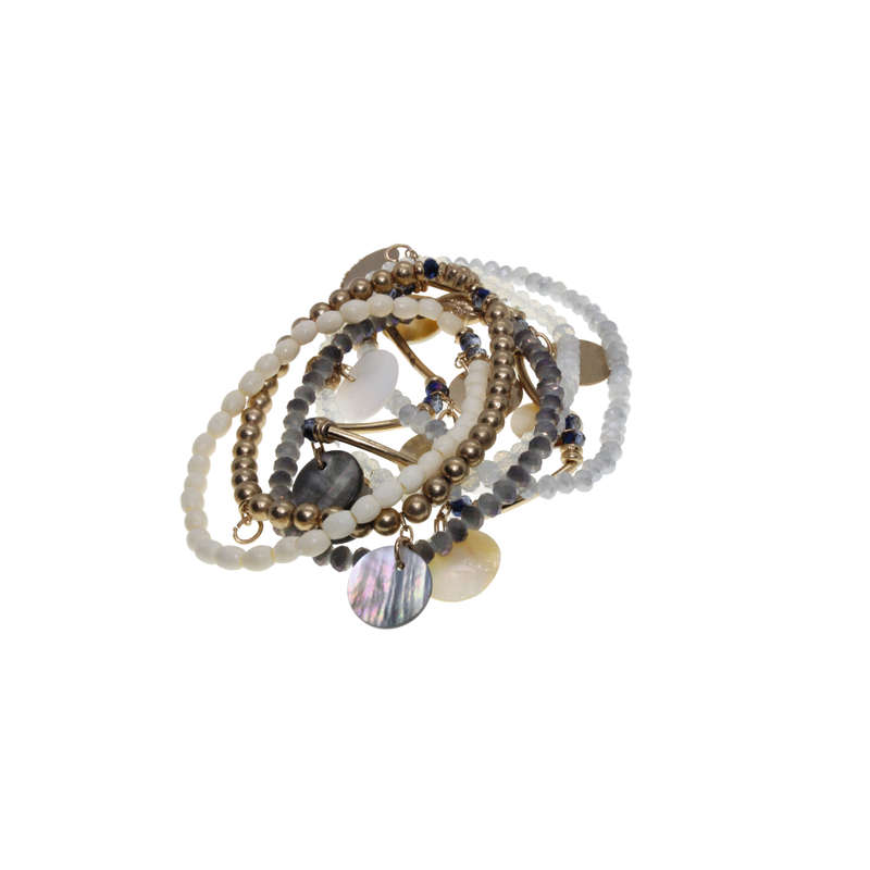 Bracelet - Gold Tone Multi Pack of 6 Bracelets. Multi-Coloured Beads - ML2770
