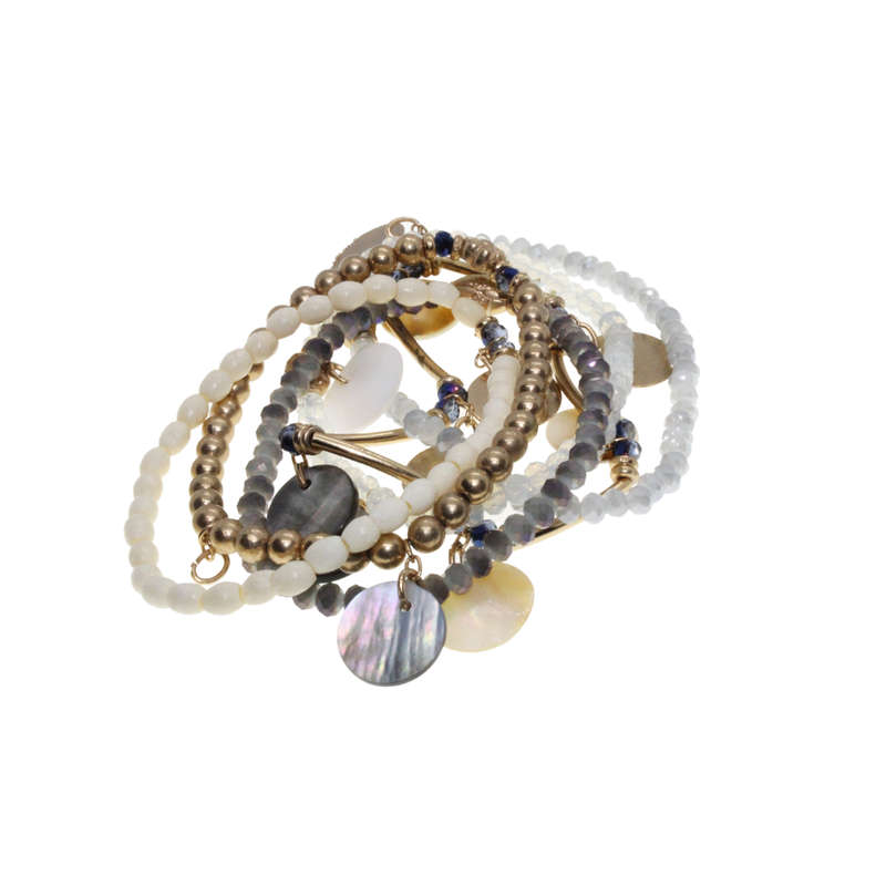 Bracelet - Gold Tone Multi Pack of 6 Bracelets. Multi-Coloured Beads - ML2770
