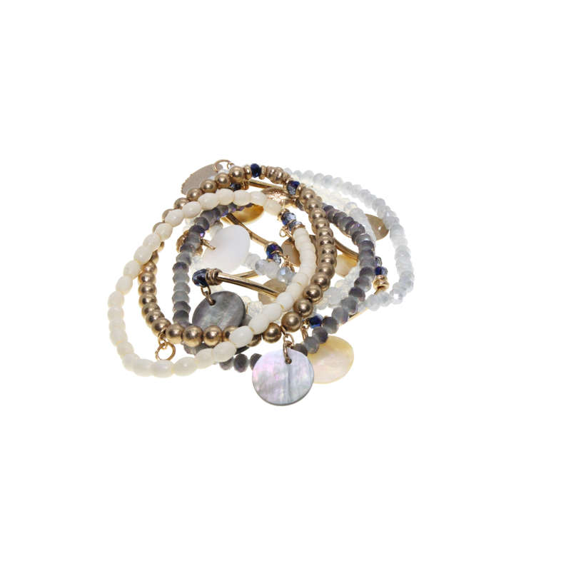 Bracelet - Gold Tone Multi Pack of 6 Bracelets. Multi-Coloured Beads - ML2770