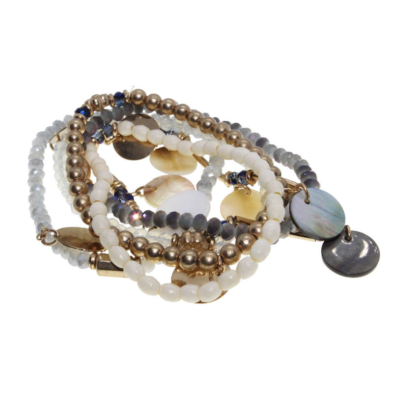 Bracelet - Gold Tone Multi Pack of 6 Bracelets. Multi-Coloured Beads - ML2770