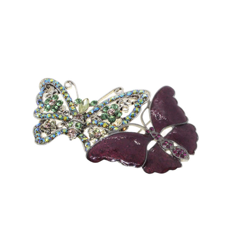 Brooch - Silver/Metal Tone Rhinestone Butterflies - ML2774
