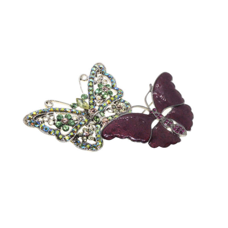 Brooch - Silver/Metal Tone Rhinestone Butterflies - ML2774