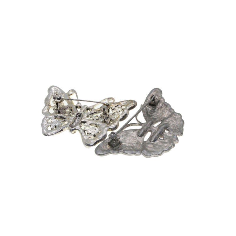 Brooch - Silver/Metal Tone Rhinestone Butterflies - ML2774