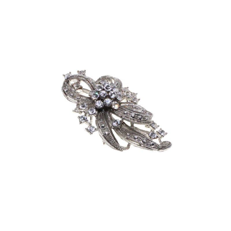 Brooch - Silver Tone Flower/Leaf Design. Diamantes /Marcasite - ML2777