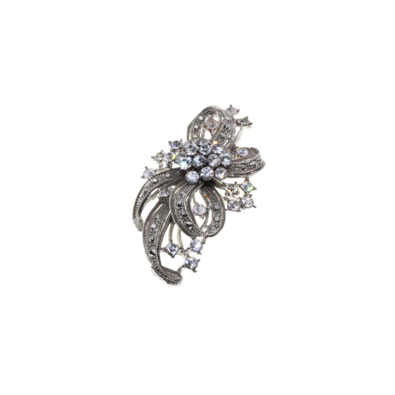 Brooch - Silver Tone Flower/Leaf Design. Diamantes /Marcasite - ML2777
