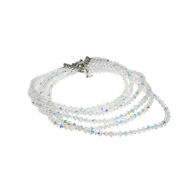 Necklace - Silver Tone with Crystal Beads. 6 Strands - ML2782