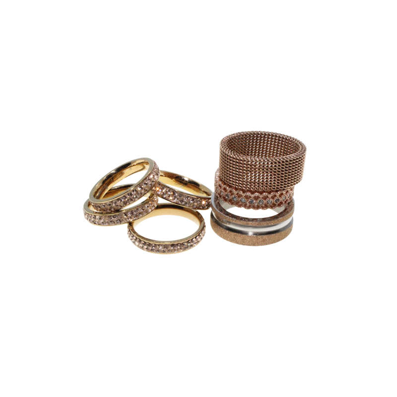 Ring - Gold and Rose Gold Tone Assorted Diamante Rings. 7 Rings - ML2783