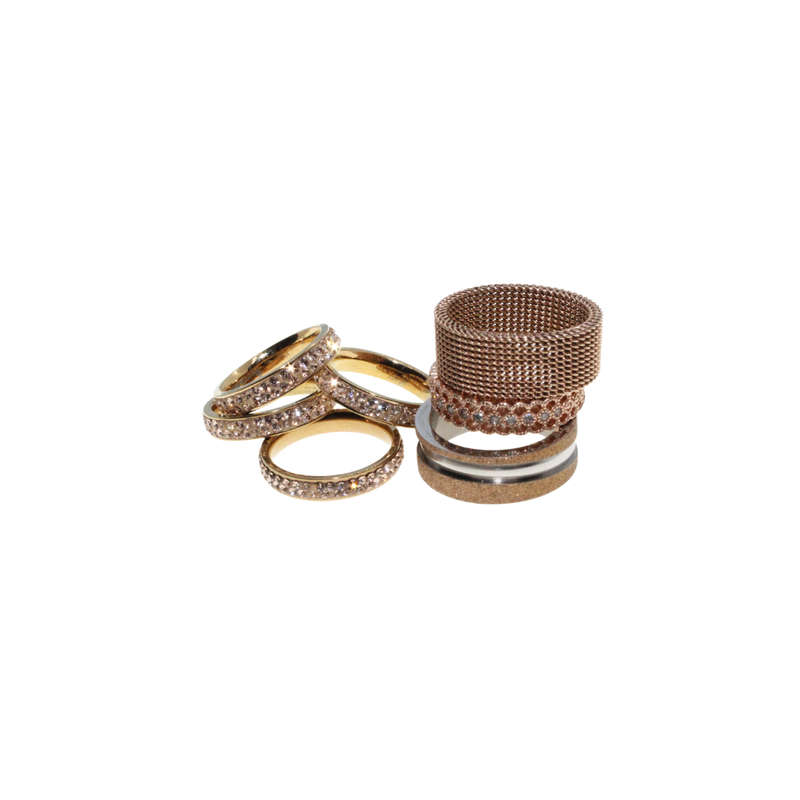 Ring - Gold and Rose Gold Tone Assorted Diamante Rings. 7 Rings - ML2783