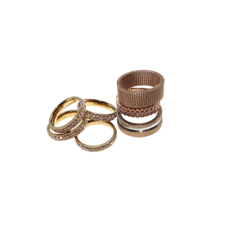 Ring - Gold and Rose Gold Tone Assorted Diamante Rings. 7 Rings - ML2783