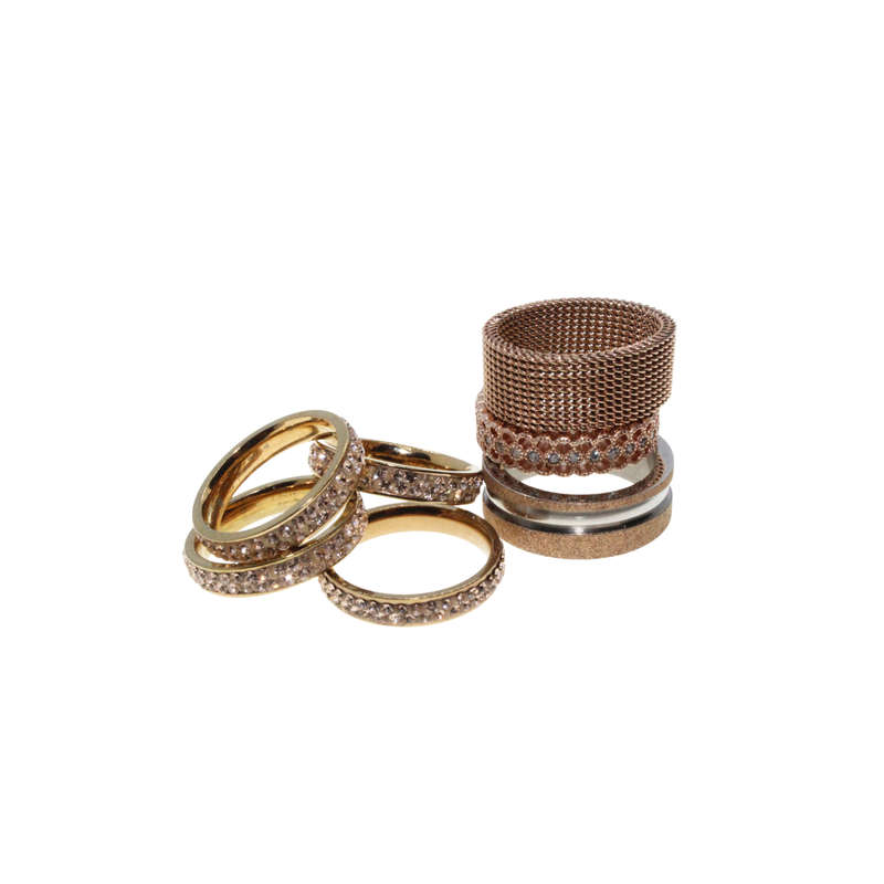 Ring - Gold and Rose Gold Tone Assorted Diamante Rings. 7 Rings - ML2783