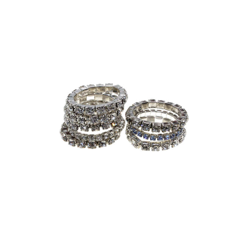 Ring - Silver Tone assorted Diamante Stretch Rings. 8 Rings - ML2785