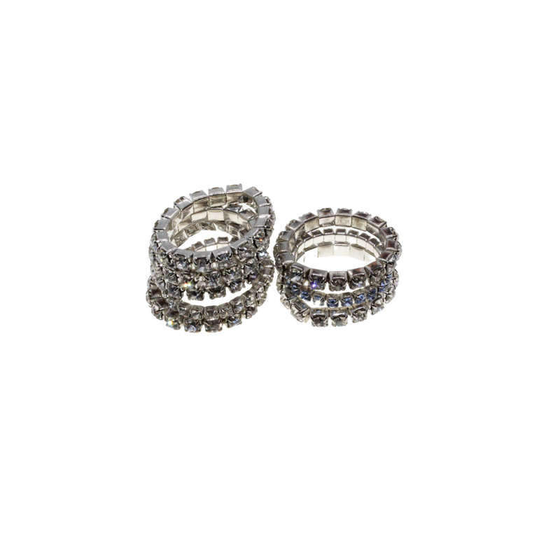 Ring - Silver Tone assorted Diamante Stretch Rings. 8 Rings - ML2785