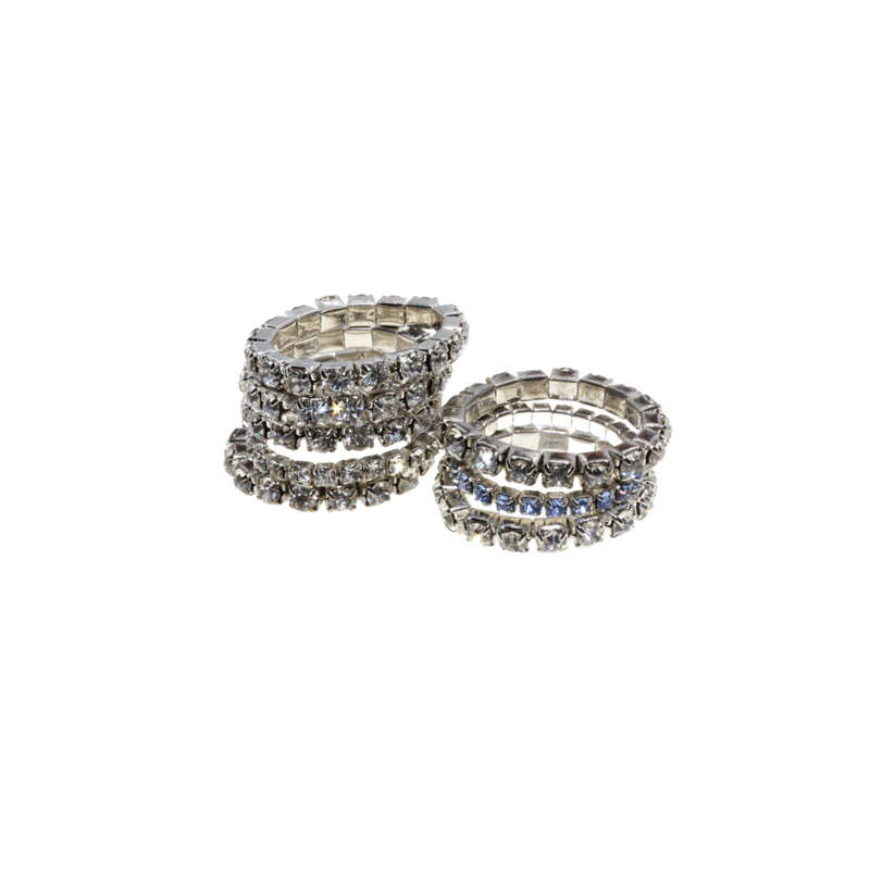Ring - Silver Tone assorted Diamante Stretch Rings. 8 Rings - ML2785