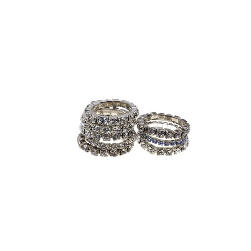 Ring - Silver Tone assorted Diamante Stretch Rings. 8 Rings - ML2785
