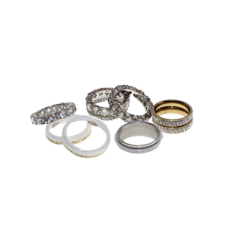 Ring - Silver and Gold Tone assorted Diamante Rings. 9 Rings - ML2786