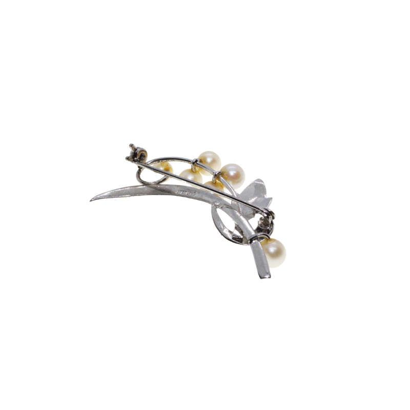 Brooch - Silver Tone Faux Pearl Leaf Flower - ML2787