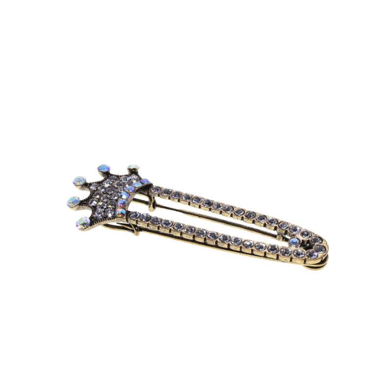 Brooch - Brass Tone Fashion Large Cardigan Diamante Crown Brooch - ML2789