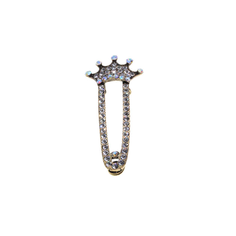 Brooch - Brass Tone Fashion Large Cardigan Diamante Crown Brooch - ML2789