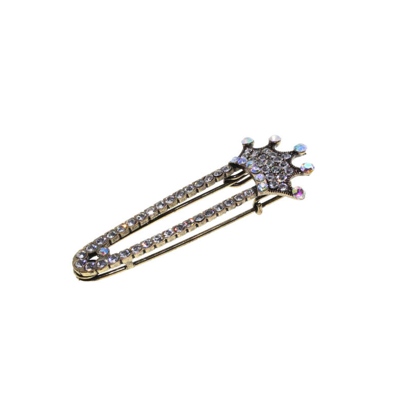 Brooch - Brass Tone Fashion Large Cardigan Diamante Crown Brooch - ML2789