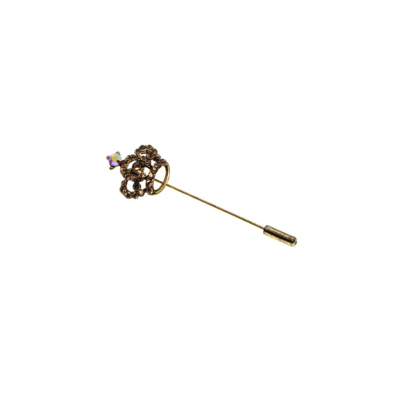 Lapel Pin - Brass Tone Diamante Crown Design - ML2790