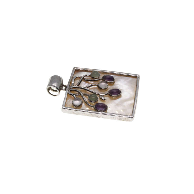 Pendant - 925 Silver Pendant, Silver Frame. Mother of Pearl back & front. Gem Stones - ML2803
