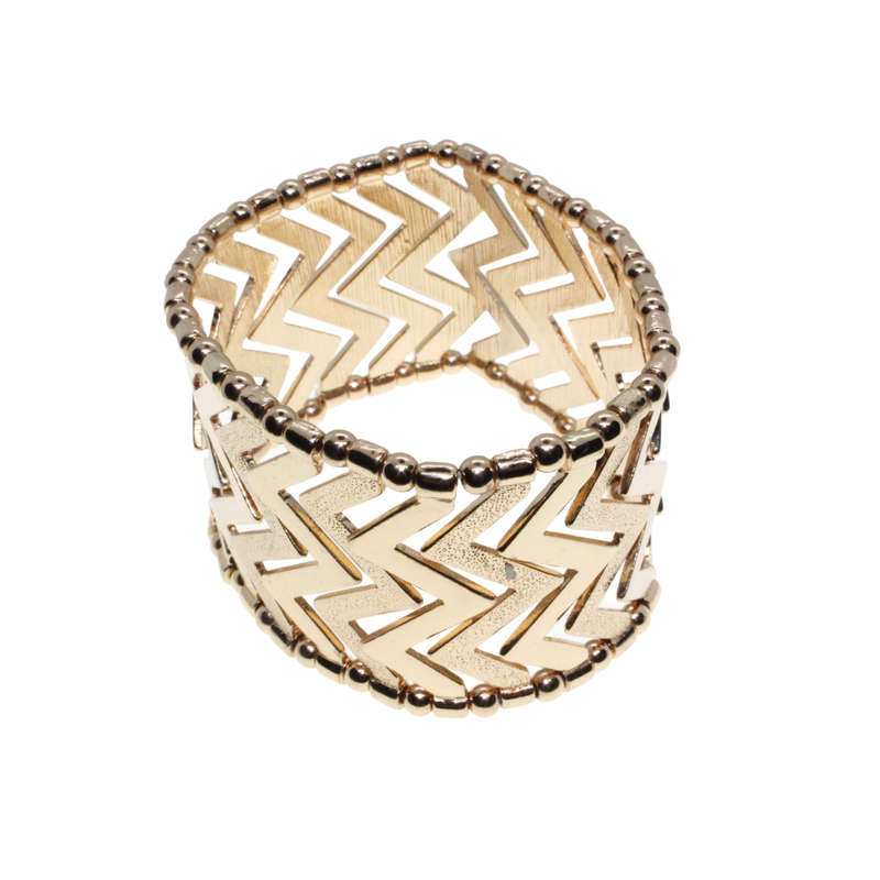 Bracelet - Gold Tone Aztec Design. Stretch Bracelet - ML2807