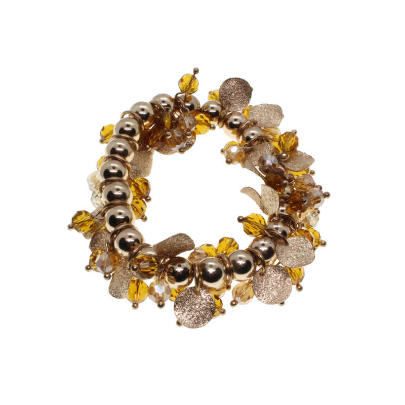 Bracelet - Gold Tone Autumn themed, Mulit-Colour Gold Beads - ML2808