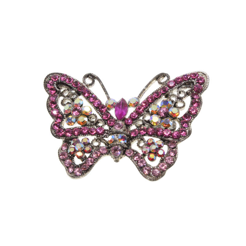 Brooch - Silver Tone. 2 x Diamante Butterfly Brooches.  One Pink One Clear - ML2809