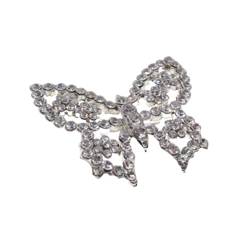 Brooch - Silver Tone. 2 x Diamante Butterfly Brooches.  One Pink One Clear - ML2809