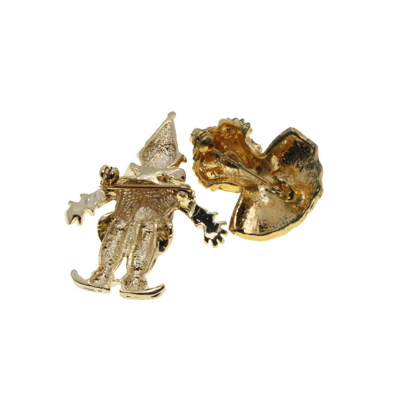 Brooch - Gold Tone Colourful Clowns with Diamantes - ML2812