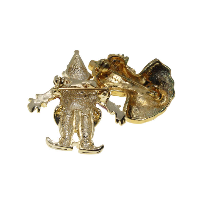 Brooch - Gold Tone Colourful Clowns with Diamantes - ML2812
