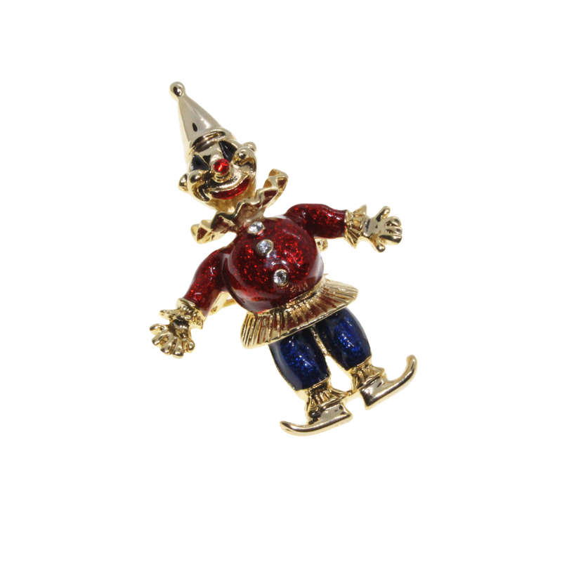 Brooch - Gold Tone Colourful Clowns with Diamantes - ML2812