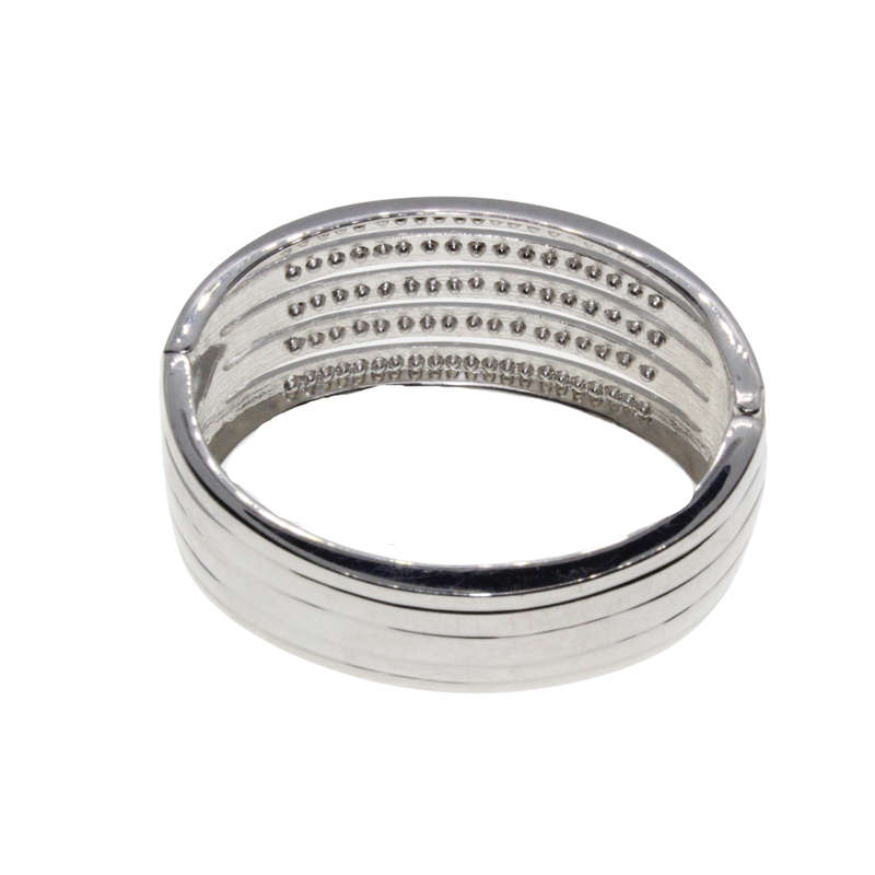 Bangle - Silver Tone Cuff Bangle Solid with strips of Diamantes - ML2813