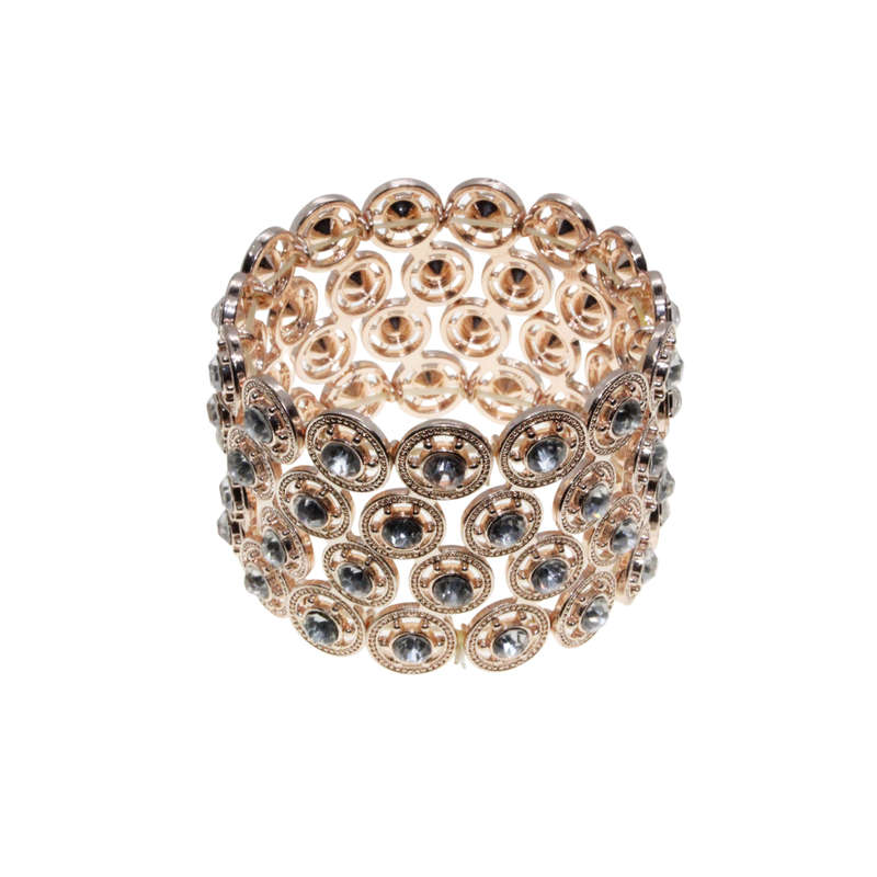 Bracelet - Rose Gold Tone Stretch Bridal Design with Diamantes - ML2814