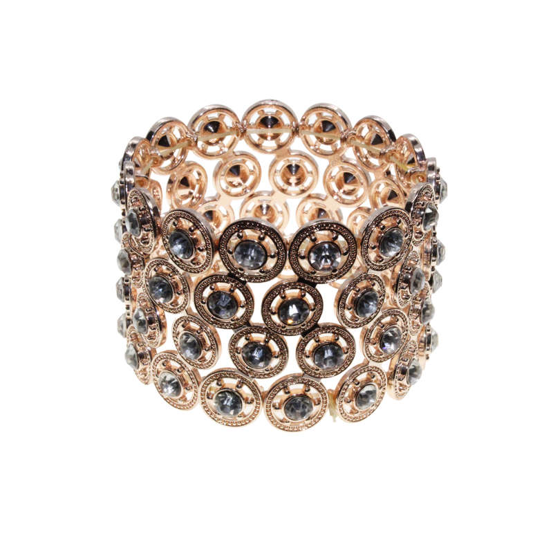 Bracelet - Rose Gold Tone Stretch Bridal Design with Diamantes - ML2814