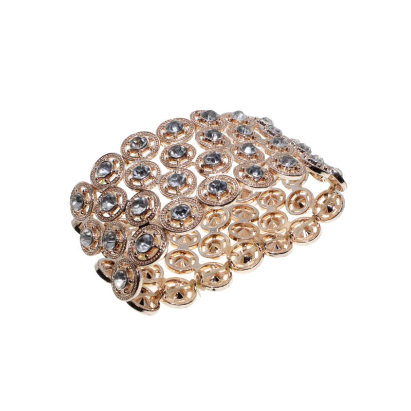 Bracelet - Rose Gold Tone Stretch Bridal Design with Diamantes - ML2814
