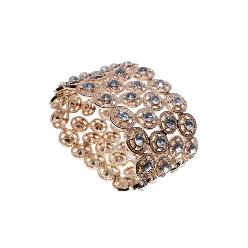 Bracelet - Rose Gold Tone Stretch Bridal Design with Diamantes - ML2814