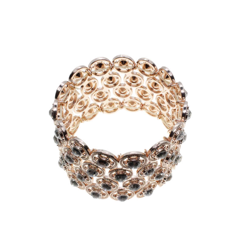 Bracelet - Rose Gold Tone Stretch Bridal Design with Diamantes - ML2814