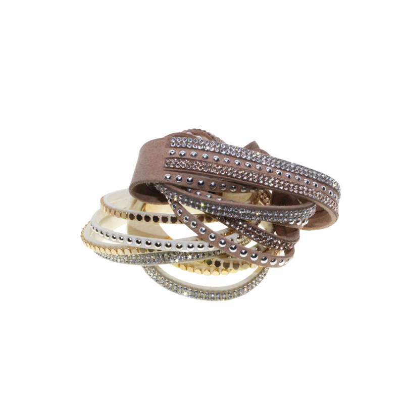 Bracelet - Suede Wrap Around Bracelets with Diamantes . One Beige One Cream - ML2816