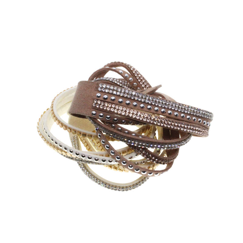 Bracelet - Suede Wrap Around Bracelets with Diamantes . One Beige One Cream - ML2816